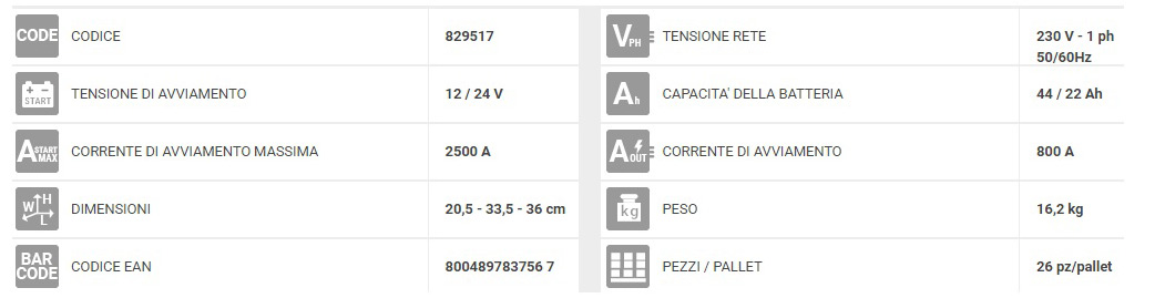 scheda tecnica PRO START telwin